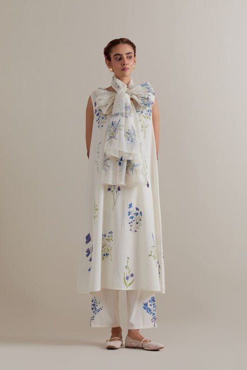Aranya blue and green A-line kurta set