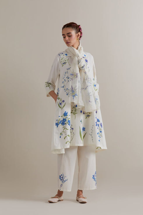 Aranya blue and green printed A-line short kurta set