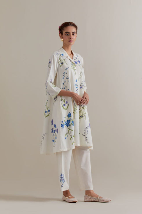 Aranya blue and green printed A-line short kurta set