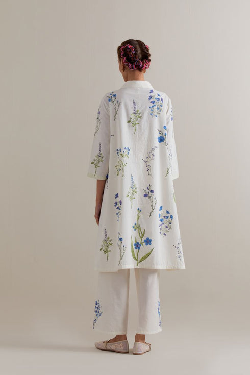 Aranya blue and green printed A-line short kurta set