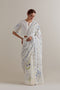 Aranya blue and green printed chanderi sari set