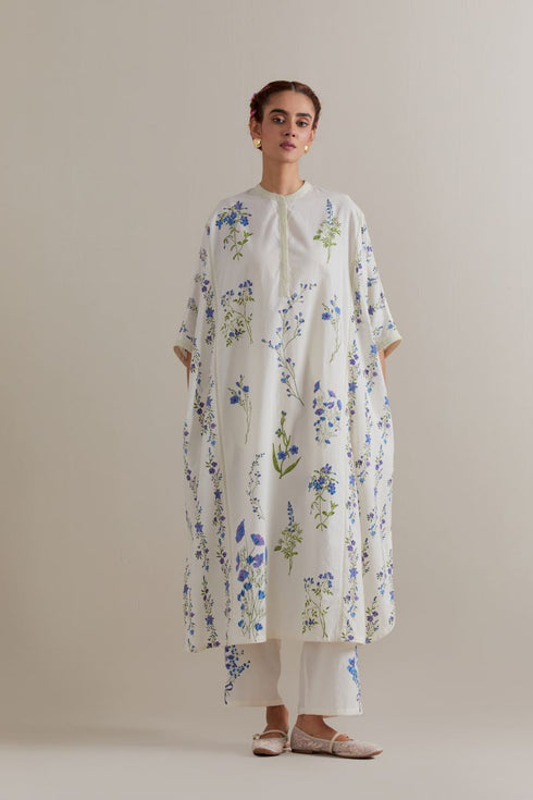 Aranya blue and green printed kaftan set