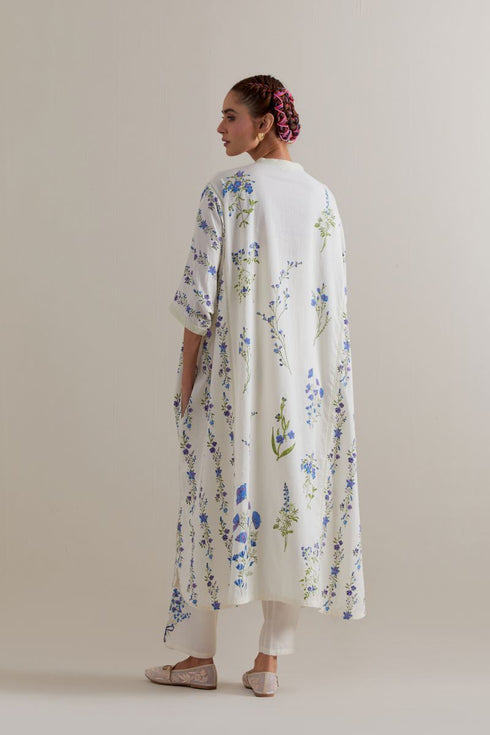 Aranya blue and green printed kaftan set
