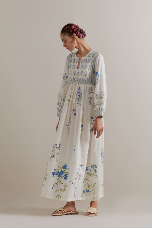 Aranya blue and green printed long dress