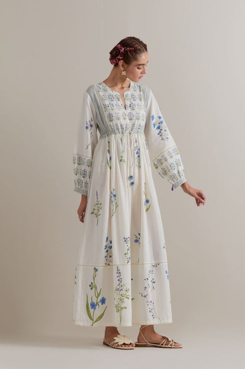 Aranya blue and green printed long dress