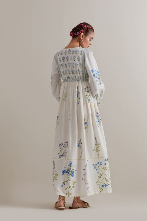 Aranya blue and green printed long dress