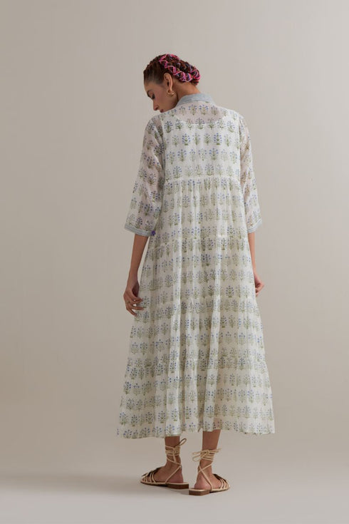 Aranya blue and green printed multi-tiered kurta set