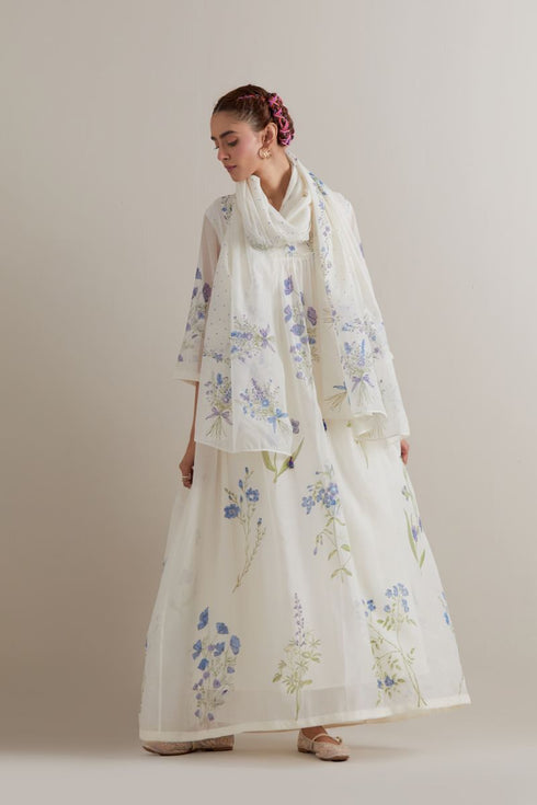 Aranya blue and green printed single tiered kurta set