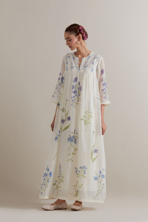 Aranya blue and green printed single tiered kurta set