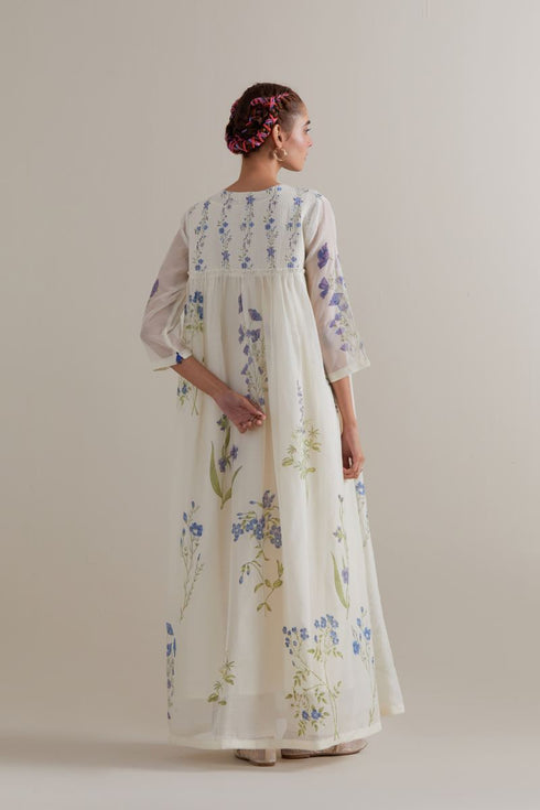 Aranya blue and green printed single tiered kurta set