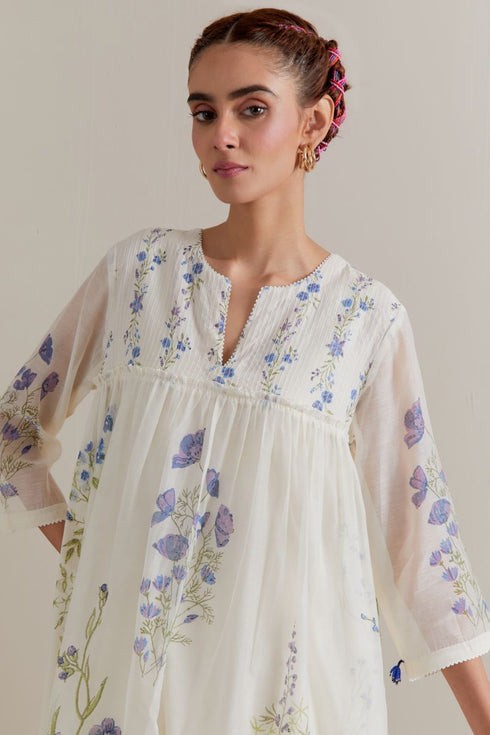 Aranya blue and green printed single tiered kurta set