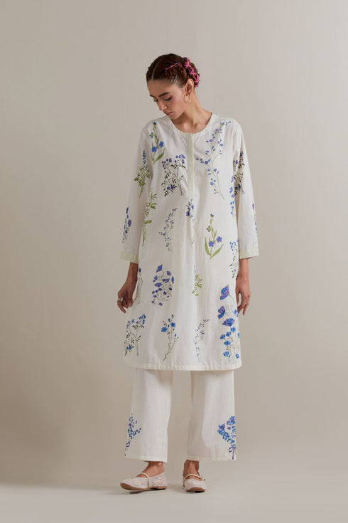 Aranya blue and green printed straight short kurta set