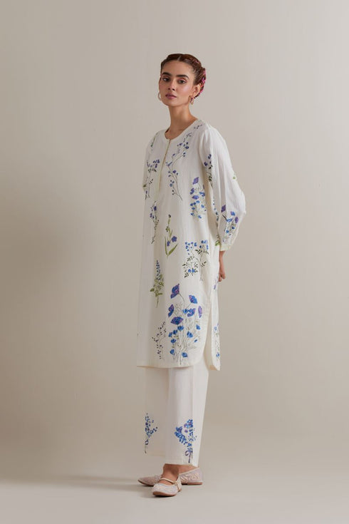 Aranya blue and green printed straight short kurta set