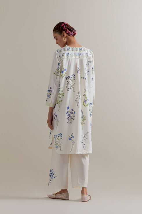 Aranya blue and green printed straight short kurta set