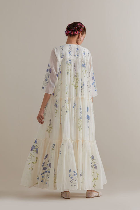 Aranya blue and green printed three-tiered kurta set