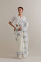 Aranya blue and green printed with polka dots sari set