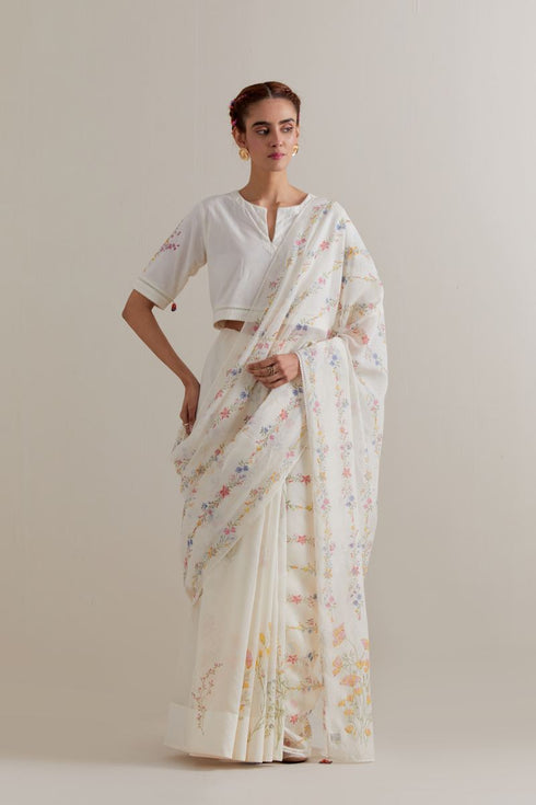 Aranya multi-color printed chanderi sari set