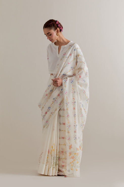 Aranya multi-color printed chanderi sari set