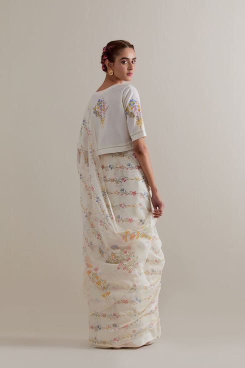 Aranya multi-color printed chanderi sari set
