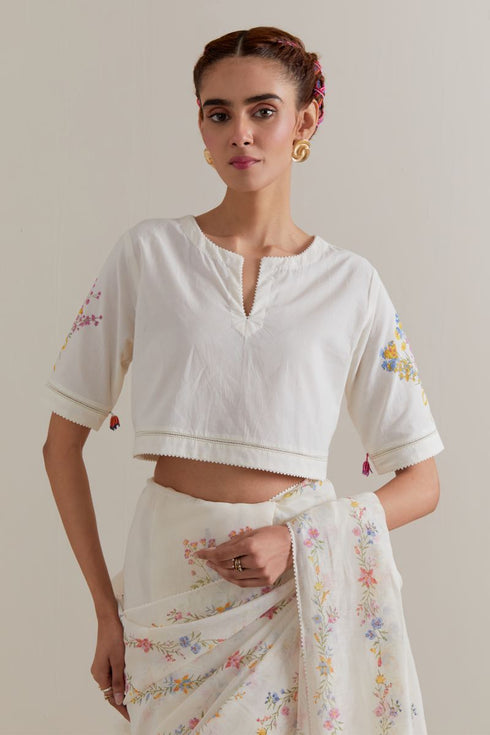 Aranya multi-color printed chanderi sari set
