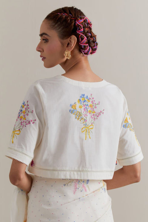 Aranya multi-color printed with polka dots sari set