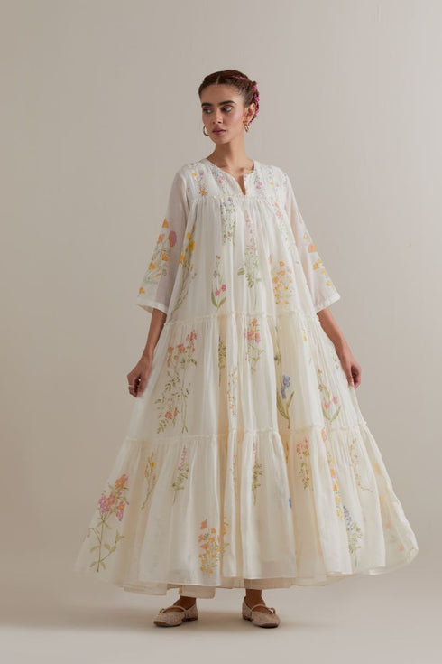 Aranya multi color printed three-tiered kurta set