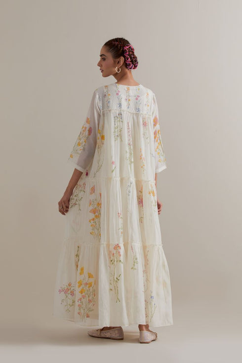 Aranya multi color printed three-tiered kurta set