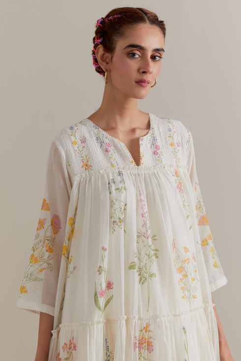 Aranya multi color printed three-tiered kurta set