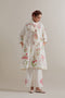 Aranya pink and green printed A-line short kurta set