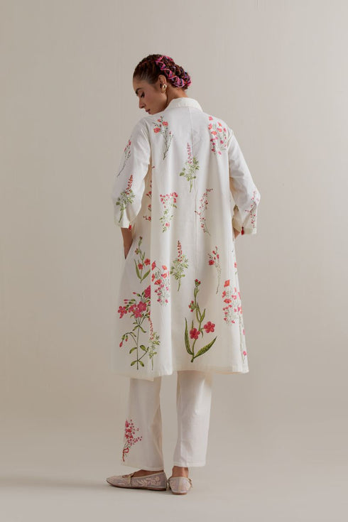 Aranya pink and green printed A-line short kurta set
