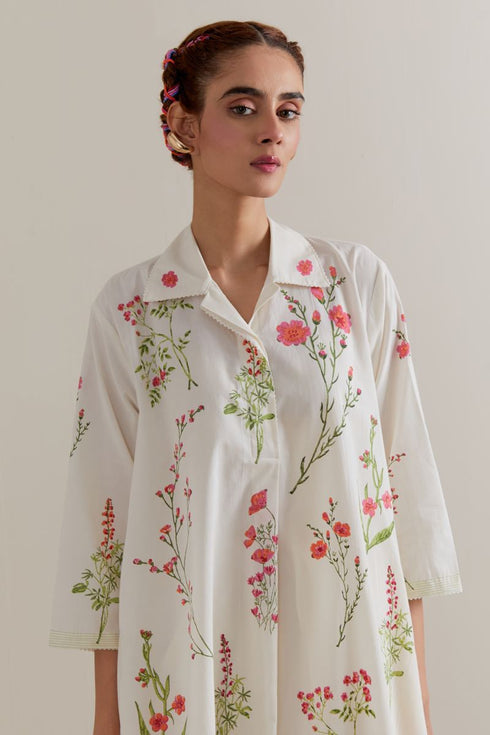 Aranya pink and green printed A-line short kurta set
