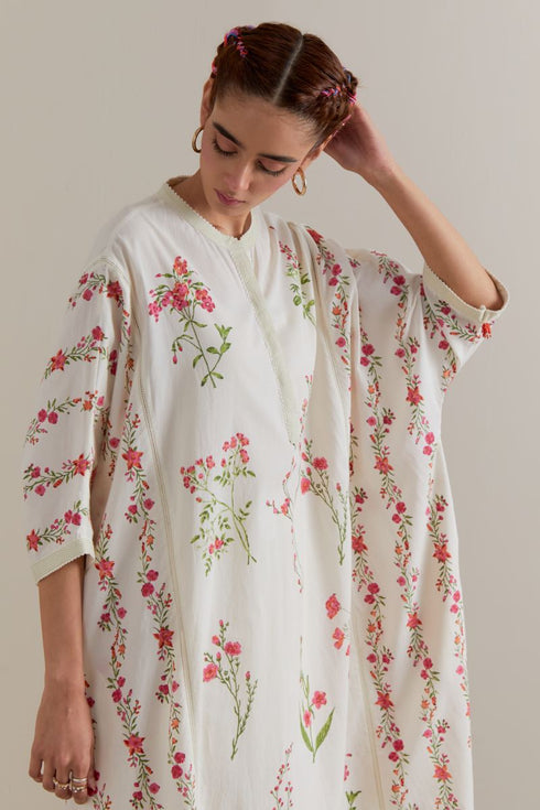 Aranya pink and green printed kaftan set