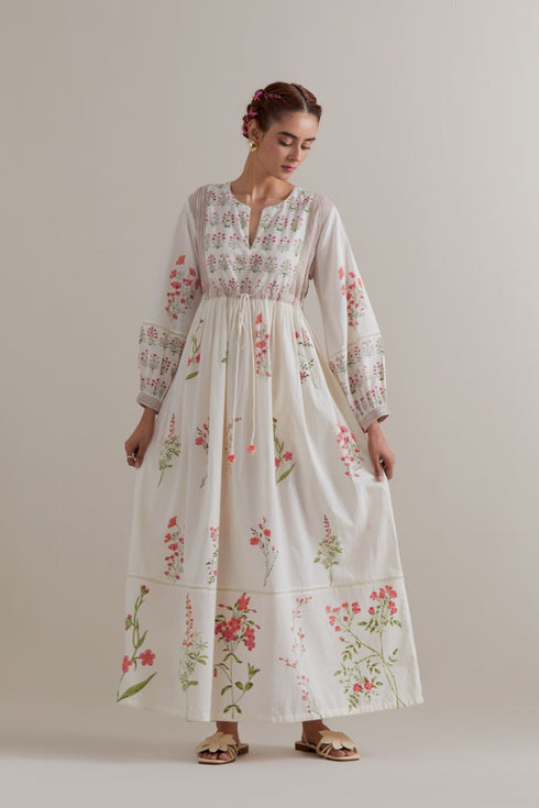 Aranya pink and green printed long dress