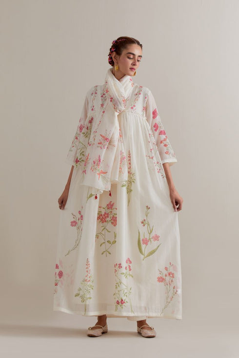 Aranya pink and green printed single tiered kurta set