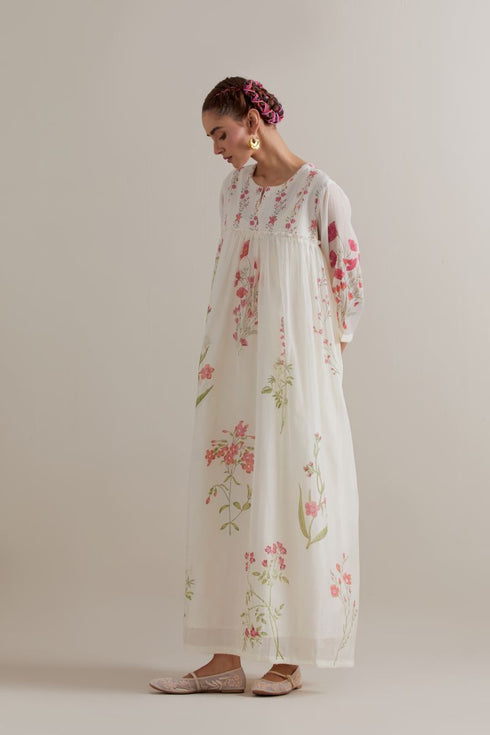 Aranya pink and green printed single tiered kurta set