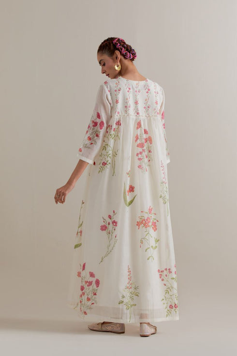 Aranya pink and green printed single tiered kurta set