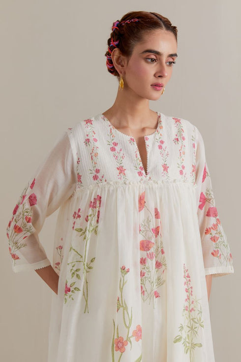 Aranya pink and green printed single tiered kurta set