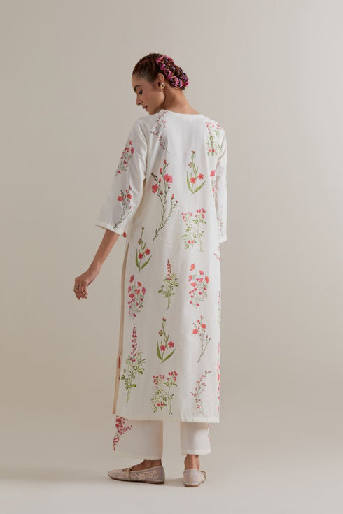 Aranya pink and green printed straight long kurta set