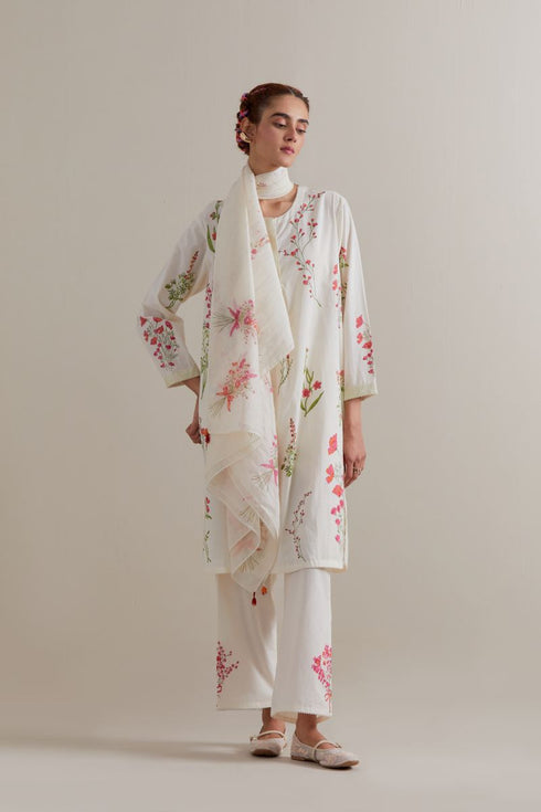 Aranya pink and green printed straight short kurta set