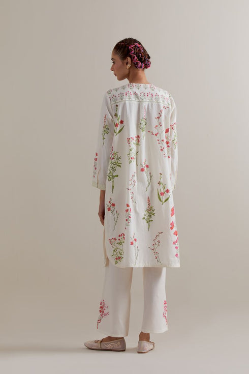Aranya pink and green printed straight short kurta set