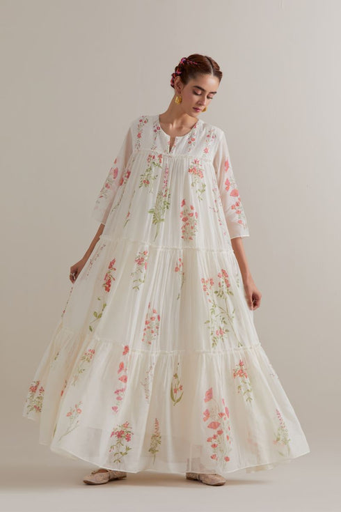 Aranya pink and green printed three-tiered kurta set