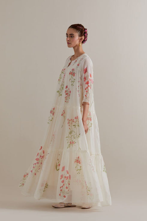 Aranya pink and green printed three-tiered kurta set