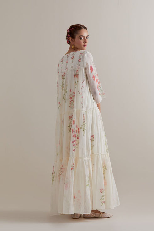 Aranya pink and green printed three-tiered kurta set