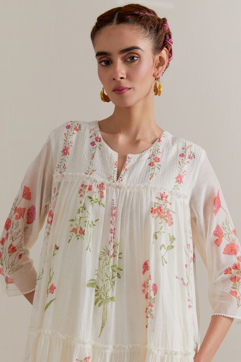 Aranya pink and green printed three-tiered kurta set