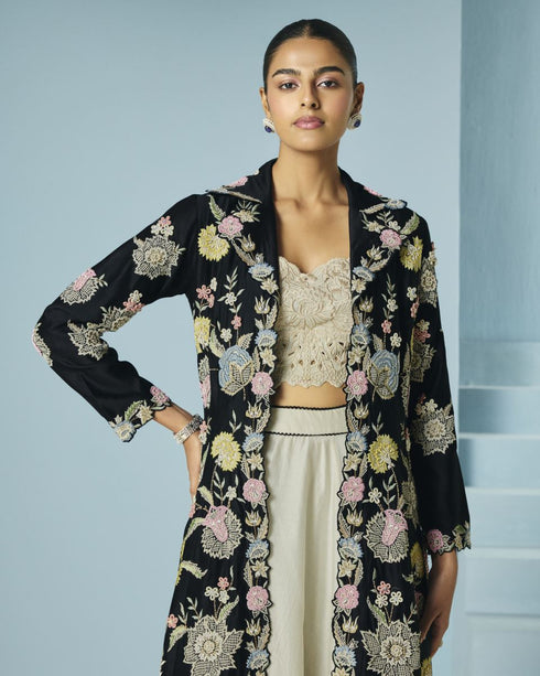 Arden black multipastel flared long jacket