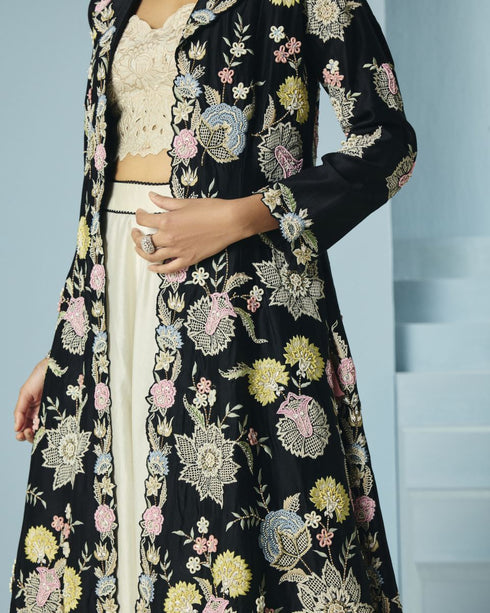 Arden black multipastel flared long jacket