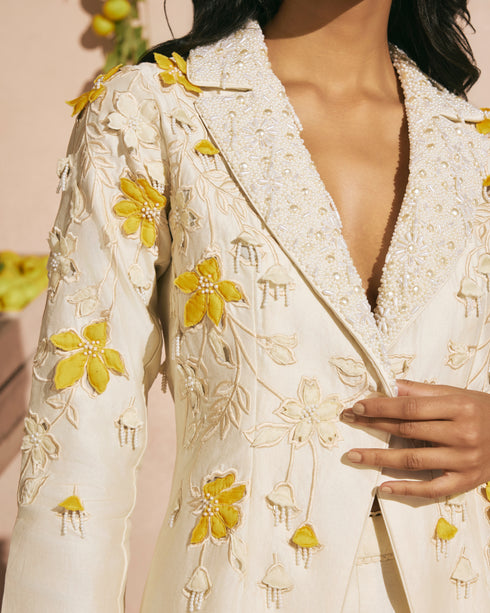 Arden ivory 3D applique and beadwork blazer