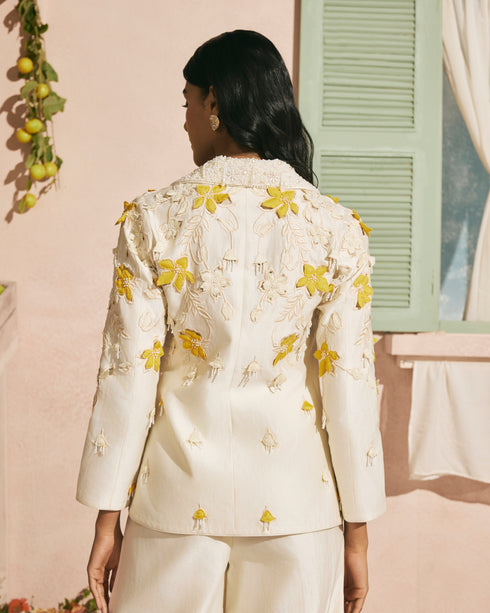 Arden ivory 3D applique and beadwork blazer