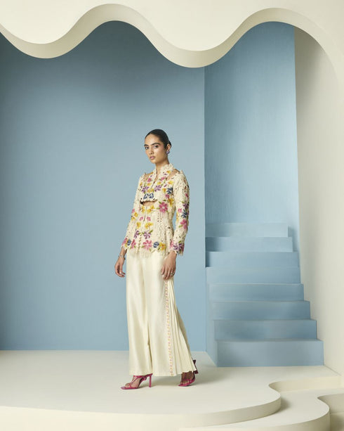 Arden ivory beadwork and cutwork cutout jacket