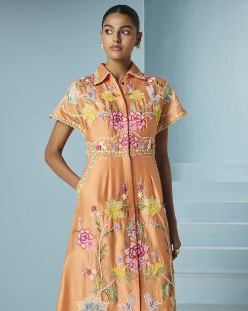 Arden orange embroidered shirt dress